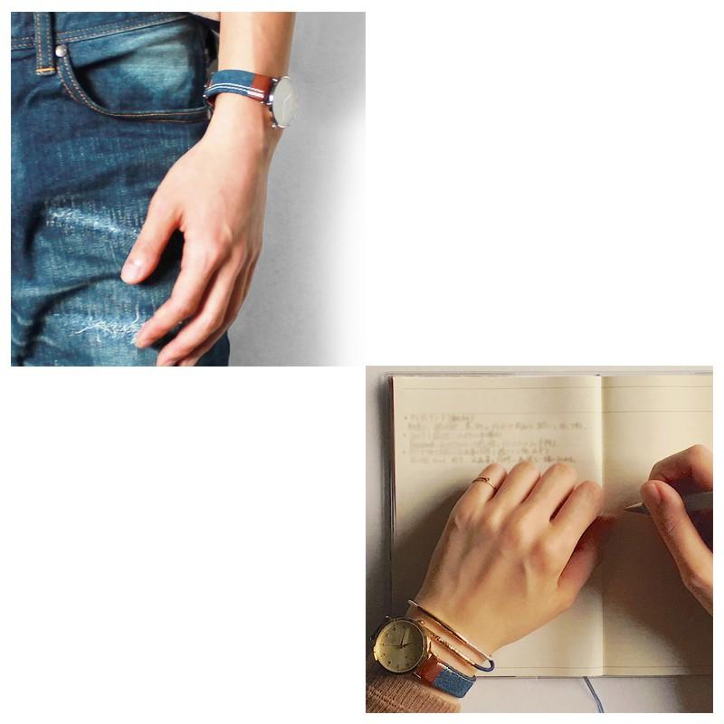 岡山デニム ヌメ革 腕時計ベルト 12mm 14mm 18mm 20mm 時計ベルト 時計 ベルト デニム 牛革ヌメ メンズ レディース クリップ式 バンビ FIFGC20 | BAMBI | 06