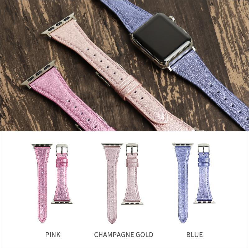 アップルウォッチ バンド スリム 細 ゴートスキン ヤギ革 メタリック  applewatch Series1 2 3 4 5 6 7 SE 8 Ultra 38 40 41 42 44 45 49mm MSGC006 レディース | BAMBI | 08