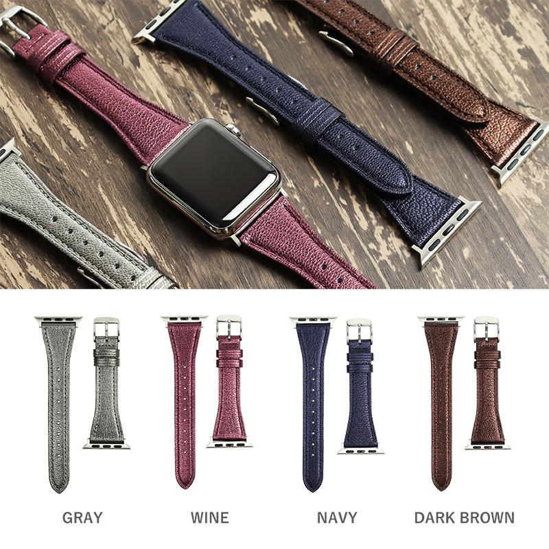 アップルウォッチ バンド スリム 細 ゴートスキン ヤギ革 メタリック  applewatch Series1 2 3 4 5 6 7 SE 8 Ultra 38 40 41 42 44 45 49mm MSGC006 レディース | BAMBI | 09