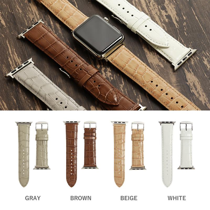 Apple Watch 本革 アップルウォッチ バンド クロコダイル型押し