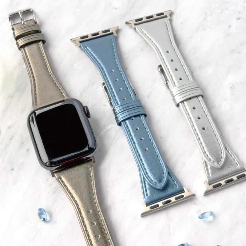 アップルウォッチ バンド 革 本革 牛革 メタリック apple watch band Series 1 2 3 4 5 6 7 8 se Ultra 38mm 40mm 41mm 42ｍｍ 44mm 45mm 49ｍｍ 女性 RWC029 | Apple Watch | 10