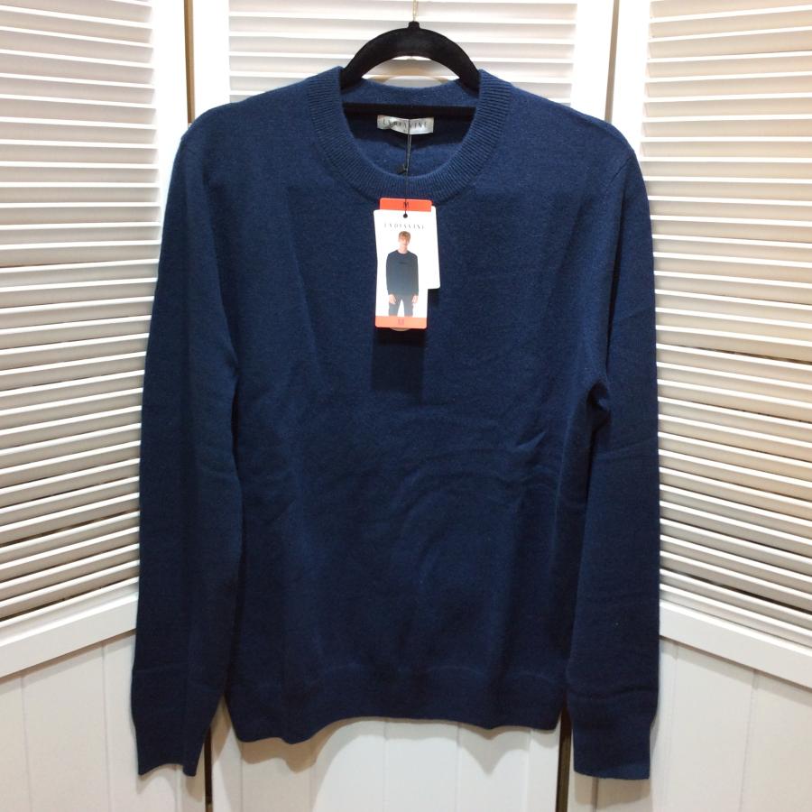 未使用 カシミヤ クルーネックニットセーター カシミヤ100% 4 M 濃紺 SHIPS: ウール リサイクルカシミヤ 畦編み クルーネック ニット