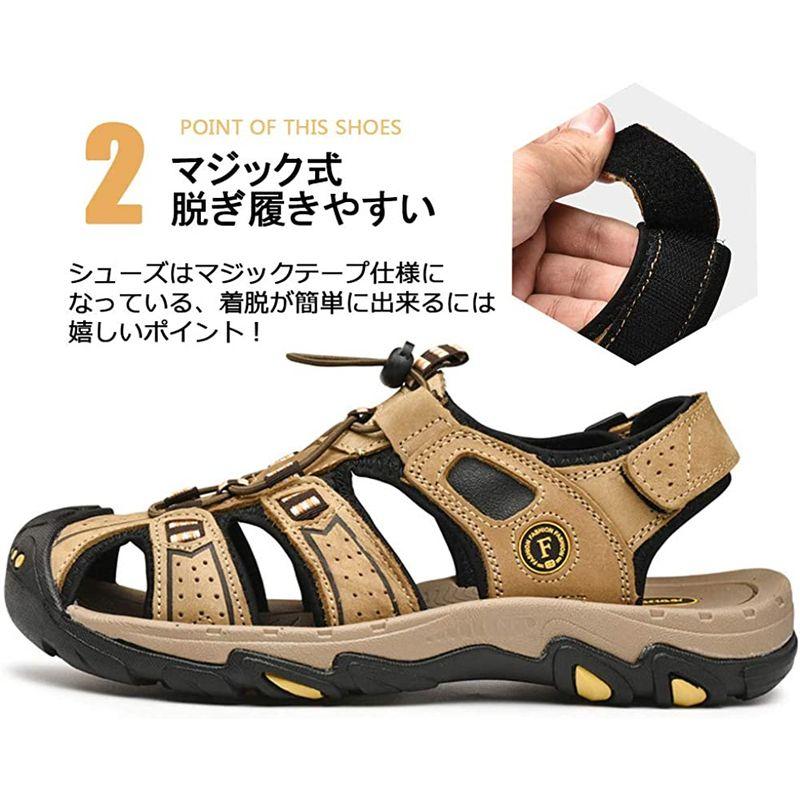 迅速な対応で商品をお届け致しますZcoli スポーツサンダル メンズ アウトドアサンダル マジックテープ 防滑 本革 メンズサンダル 厚底 つま先保護 コンフォート 防臭 制服、作業服 スポーツサンダル メンズサンダル メンズ アウトドアサンダル 本革 厚底 つま先保護 マジックテープ コンフォート 防臭 吸汗 速乾 通気 水陸両用ヒールのタイプ: フラット