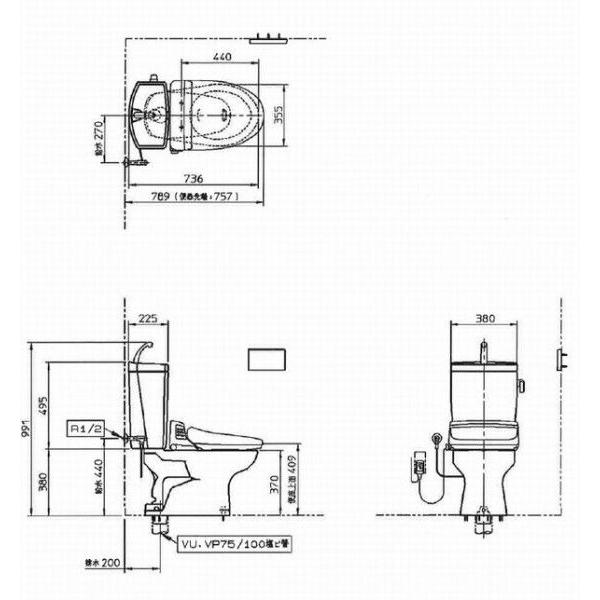 CFS371A /TOTO:セレストR（組合せ便器）一般地　床排水・手洗付の画像