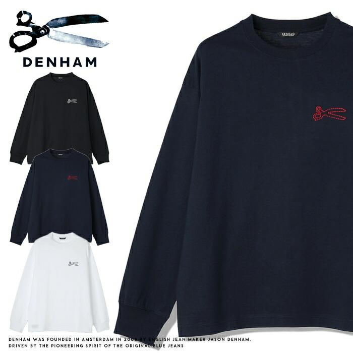DENHAM ブラック ロンT ポケT 無地ワンポイント M DENHAM（デンハム） DENHAM tシャツ ロンt 長袖 刺繍 ロゴ ワン