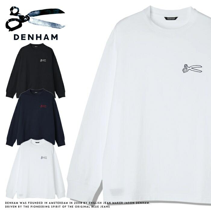 デンハム　ロングTシャツ　ホワイト　L DENHAM（デンハム） DENHAM tシャツ ロンt 長袖 刺繍 ロゴ ワン