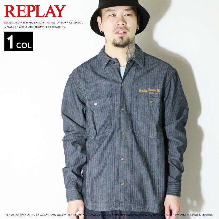 REPLAY リプレイ シャツ 長袖シャツ デニム オーバーシャツ ヘリンボーン 刺繍 メンズ 国内正規品 インポート ブランド 海外ブランド M4145A-000-934-92C
