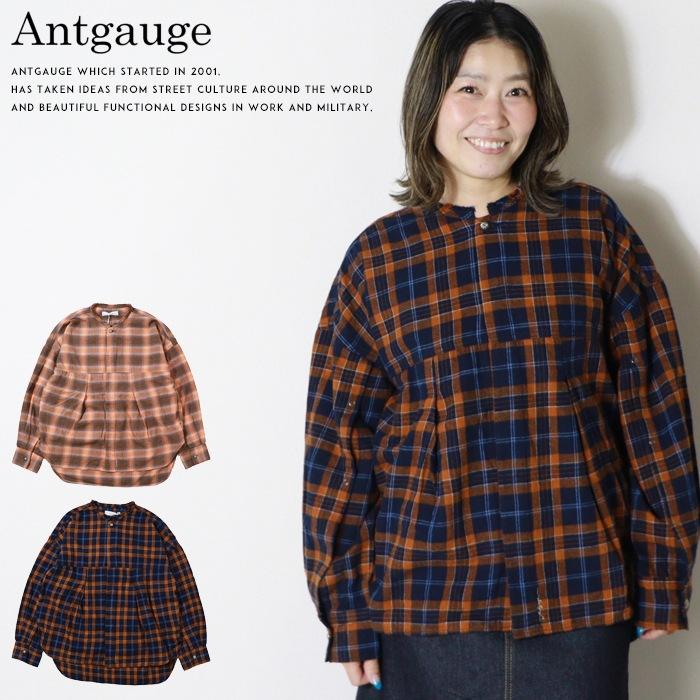ANTGAUGE（アントゲージ） シャツ ノーカラー チェック ビエラチェック 