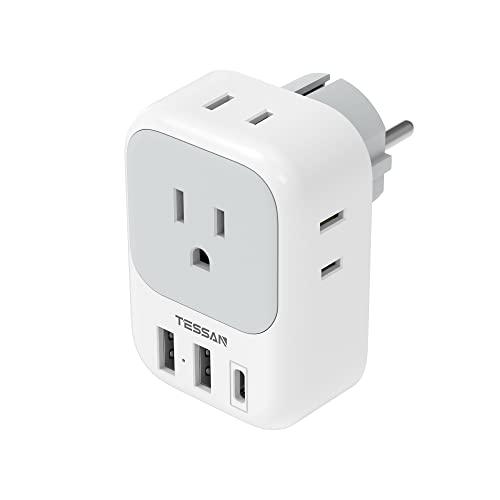 TESSAN 変換プラグ 韓国 SEタイプ コンセント変換器 4個AC差込口 1USB-Cポート 2USB-Aポート付き ドイツ、フランス、オランダ、ハンガリー、スペイン（Yahoo!・msk-shop）