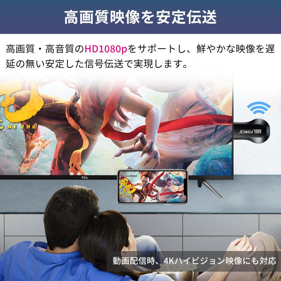 【最大600円OFF限定クーポン】 Anycast HDMI ミラーリング ワイヤレス WiFi Airplay Miracast DLNA 1080p 4K Windows iOS 送料無料 | MSL FORCE | 02