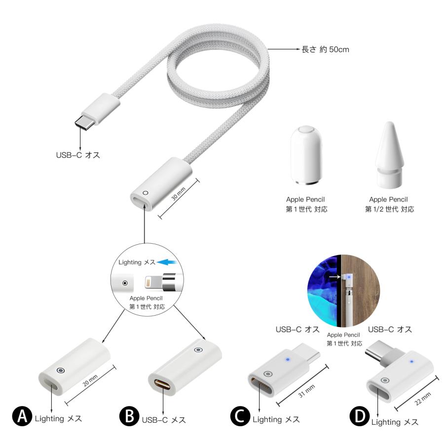【39%OFF限定クーポン】適格請求書発行可 Apple Pencil用 充電アダプタ USB-C & Lightning 変換マグネット吸着 ペン先・キャップ 急速充電 ap 送料無料(39%) | MSL FORCE | 07