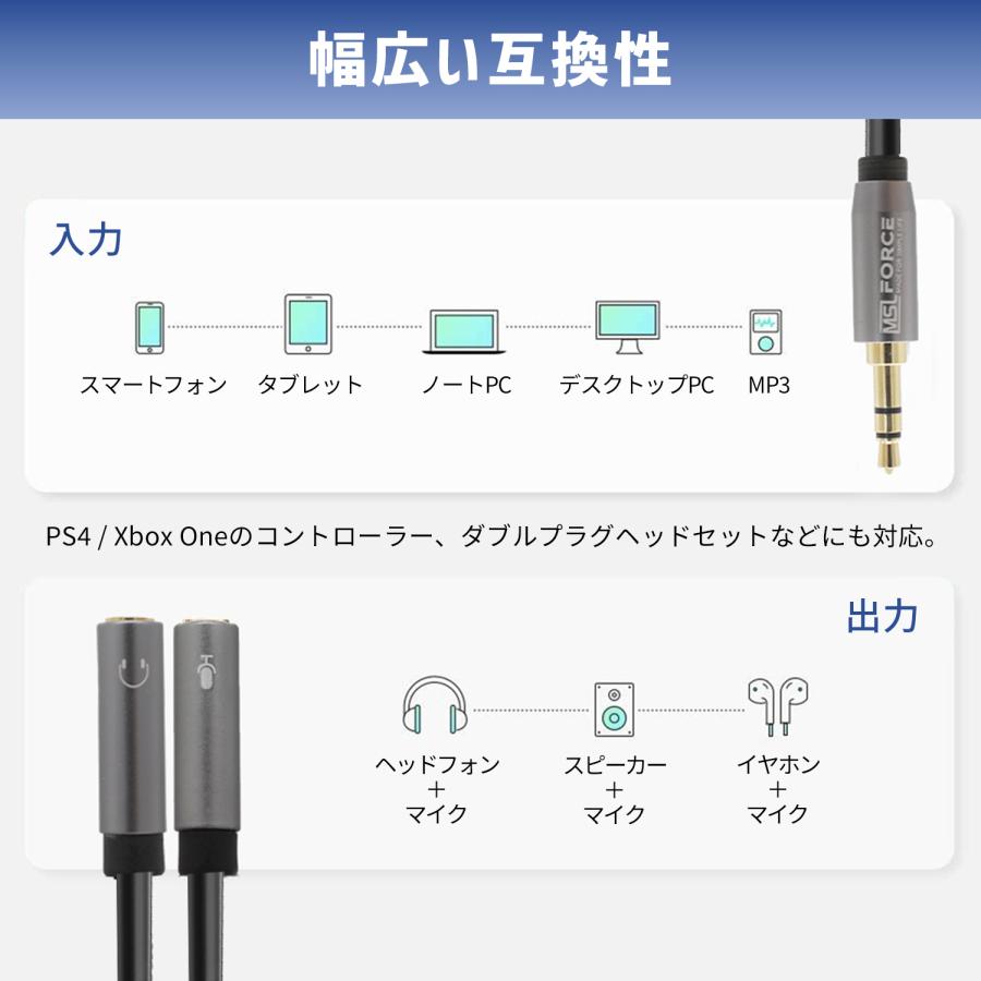 本日最大600円引き 3.5mm オーディオスプリッター マイク イヤホン 32cm 3極 音声 高音質 24K金メッキ Hi-Fi再生 ケーブル  aux011724 送料無料｜mslforce｜04