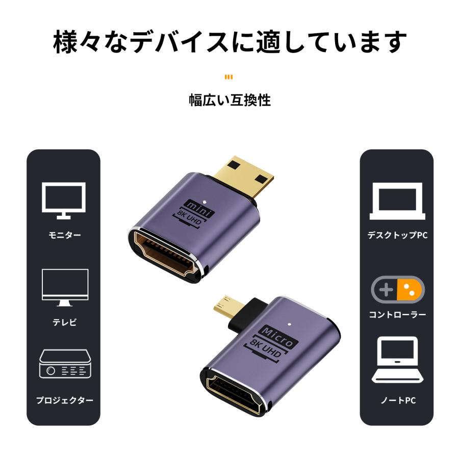 【2個目半額】2個セット Micro Mini HDMIオス HDMIメス 変換アダプタ 8K@60Hz 4K@120Hz UHD2.1 HDCP ストレート cbk 送料無料 | MSL FORCE | 03