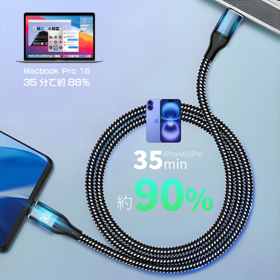 【最大600円引き】USB-C to USB-C充電ケーブル Type-C 240W データ転送 ナイロン 急速充電 iphone17/16 対応 cc240w 送料無料 | MSL FORCE | 03