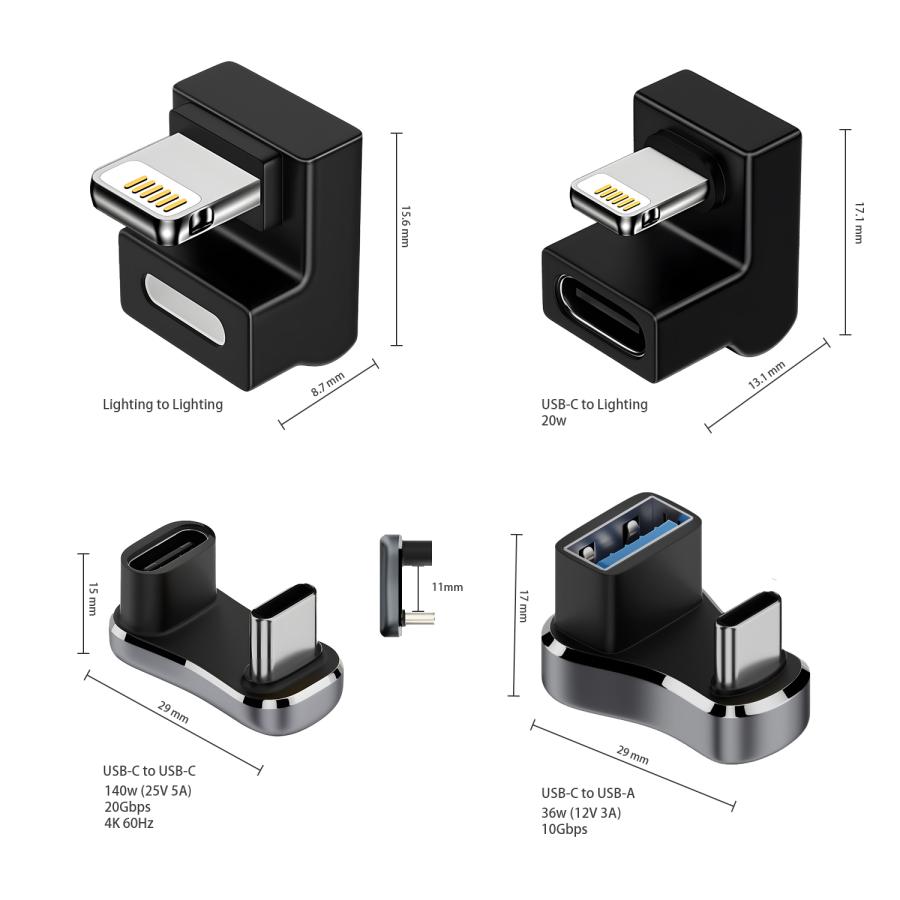 【39%OFF限定クーポン】適格請求書発行可 Type-C 変換アダプタ 180度 U字型 140W急速充電 20Gbps高速転送 lighting USB-A USB-C ctol-u 送料無料 (39%) | MSL FORCE | 06