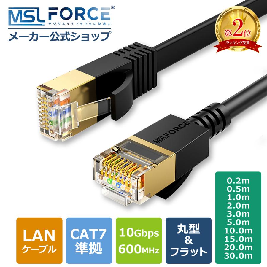【15％OFFクーポン配布中】LANケーブル CAT7準拠 高速10Gbps 600MHz カテゴリー7 フラットタイプ 0.2m/0.5m/1m/2m/3m/5m/10m/15m/20m/30m ec7f 送料無料 の商品画像