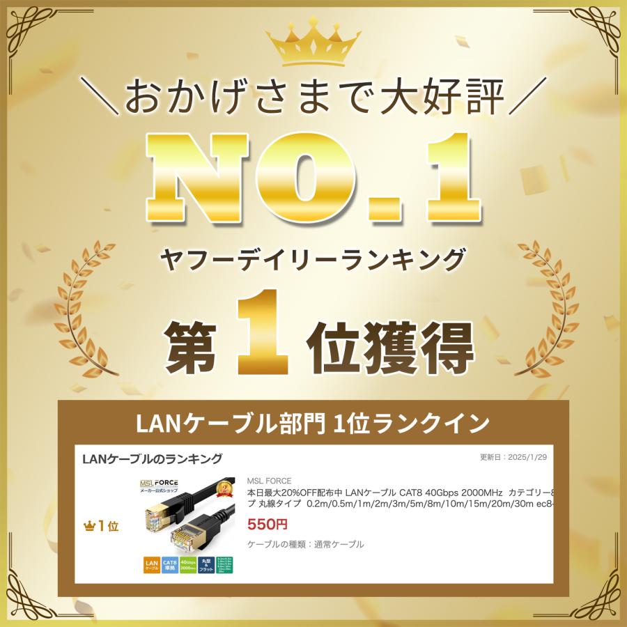 【500円から】LANケーブル CAT8 40Gbps 2000MHz フラットタイプ 1m ec8-f-r 送料無料 | MSL FORCE | 01