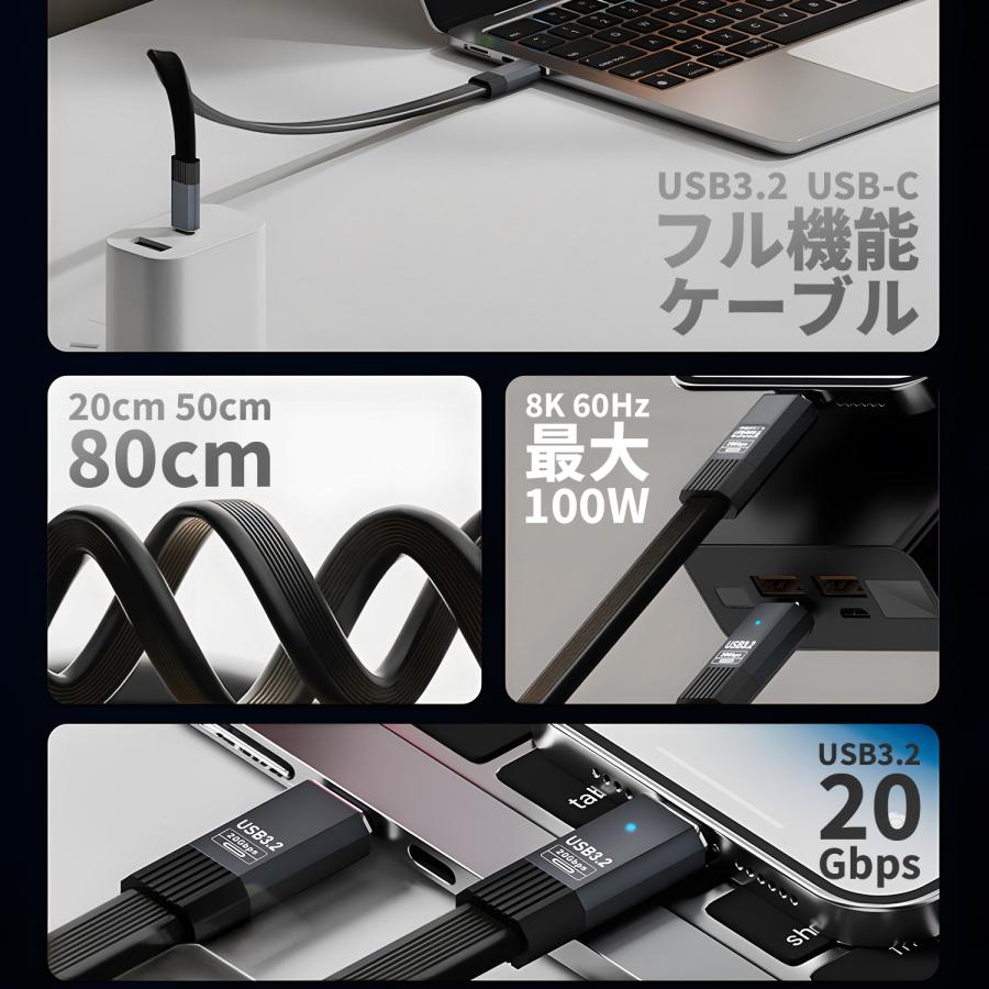 【3本目タダ】3本セット USB 3.2 フル機能 USB-C ケーブル 100W PD超高速充電 20Gbpsデータ転送 8K/60Hz映像出力 ブルーLED搭載 | MSL FORCE | 01