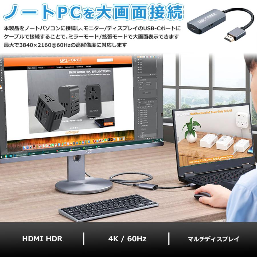 【最大600円OFF限定クーポン】HDMI to USB C Type-C変換アダプタ ウルトラHD 4K/60hz  モニター AI 搭載メガネ対応 Switch対応 hd2usbc 送料無料 | MSL FORCE | 03