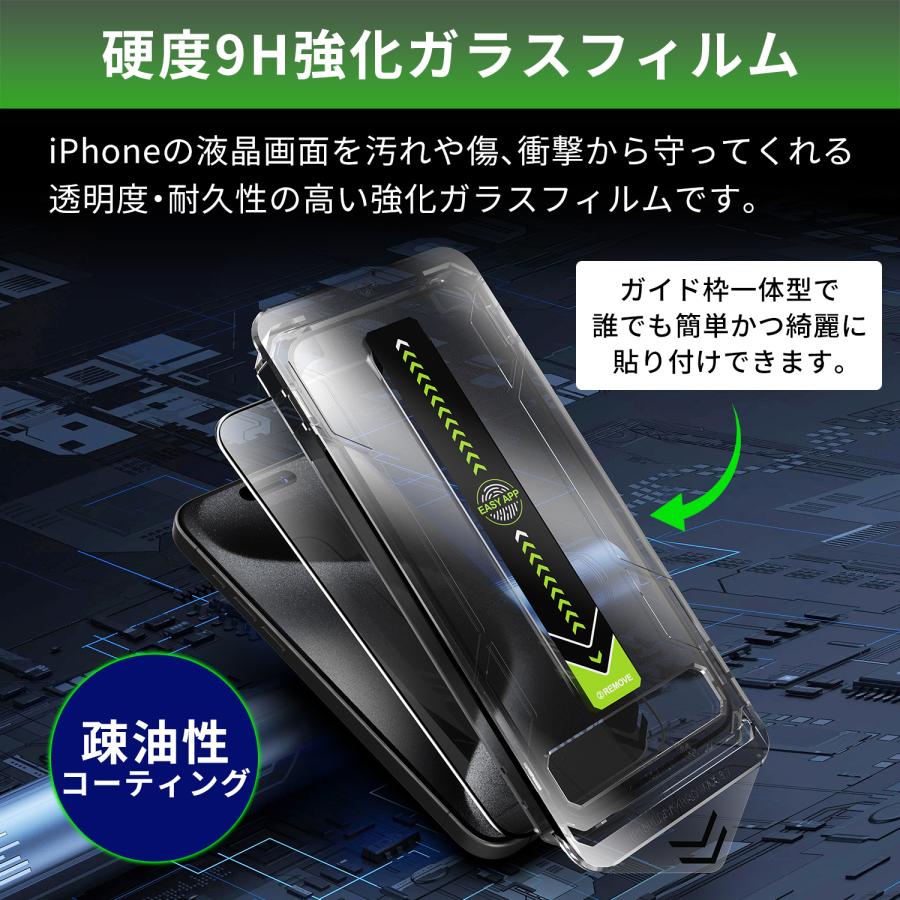 【最大600円OFF限定クーポン】週末限定！強化ガラスフィルム 日本旭硝子 硬度9H 覗き見防止 自動ホコリ除去 指紋防止 iphone15/16シリーズ対応 ip15f 送料無料 | MSL FORCE | 01