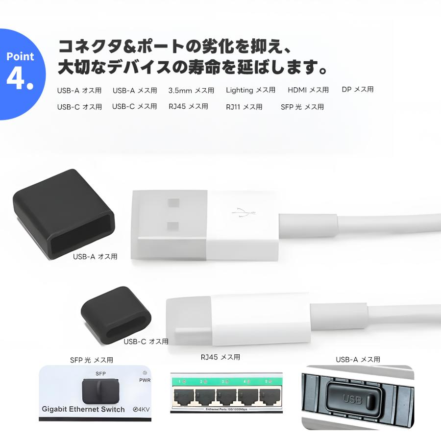 【最大600円引き】 シリコン製 ポートカバー 防塵キャップ 20個セット USB-A USB-C HDMI DP RJ45 RJ11 Lightning 3.5mmなど対応 端子保護 ホコリ防止 防水 | MSL FORCE | 04
