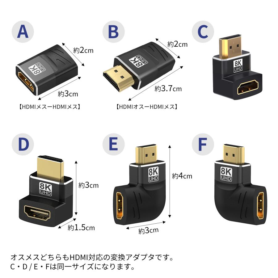 【２個目半額/最大600円OFF限定クーポン】HDMI 変換アダプター HDMI 2.1 48Gbps 8K 60Hz 4K 120Hz オス メス 90度 L字 マルチディスプレイ 軽量 lb-a13 送料無料 | MSL FORCE | 06