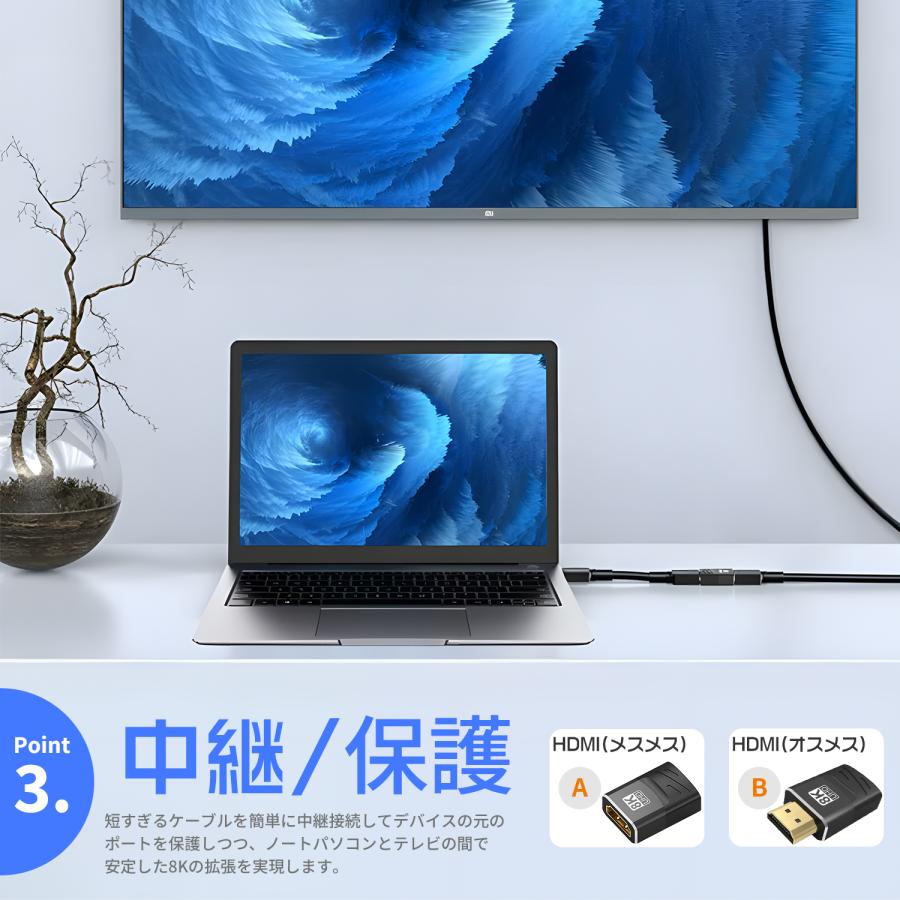 【最大600円引き】HDMI 変換アダプター HDMI 2.1 48Gbps 8K 60Hz 4K 120Hz オス メス 90度 L字 マルチディスプレイ 軽量 lb-a13 送料無料 | MSL FORCE | 06