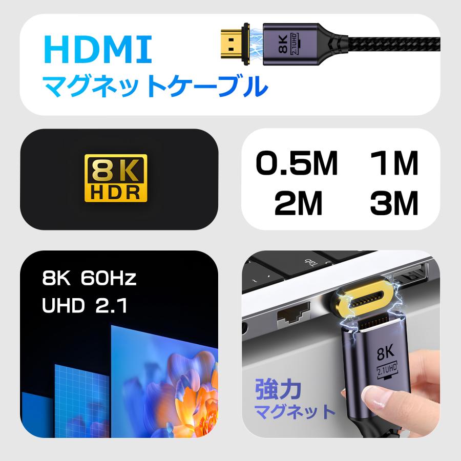 【980円から〜】HDMI 2.1 マグネット式 変換アダプタ 磁気吸着 8K@60Hz 4K@120Hz 7680×4320  lb-a14 送料無料 | MSL FORCE | 09