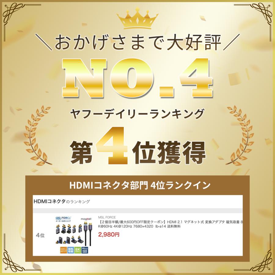 【980円から〜2個目半額/3個目タダ】HDMI 2.1 マグネット式 変換アダプタ 磁気吸着 8K@60Hz 4K@120Hz 7680×4320  lb-a14 送料無料 | MSL FORCE | 01