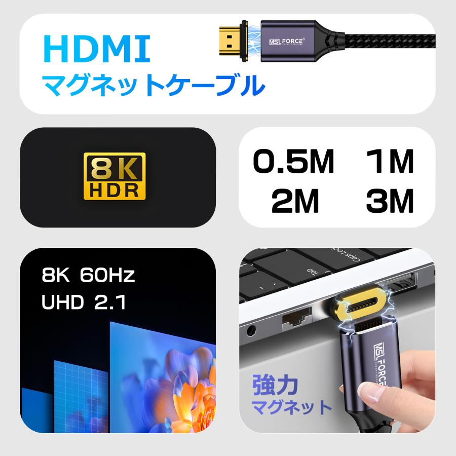 【２個目半額/最大600円OFF限定クーポン】HDMI 2.1 マグネット式 変換アダプタ 磁気吸着 8K@60Hz 4K@120Hz 7680×4320  lb-a14 送料無料 | MSL FORCE | 09