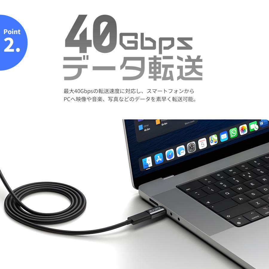 【最大600円引き】マグネット式 USB Type-C 変換アダプタ L字型 240W PD3.1 超高速充電 40Gbps データ転送 8K 60Hz 映像出力 m24 送料無料 | MSL FORCE | 02