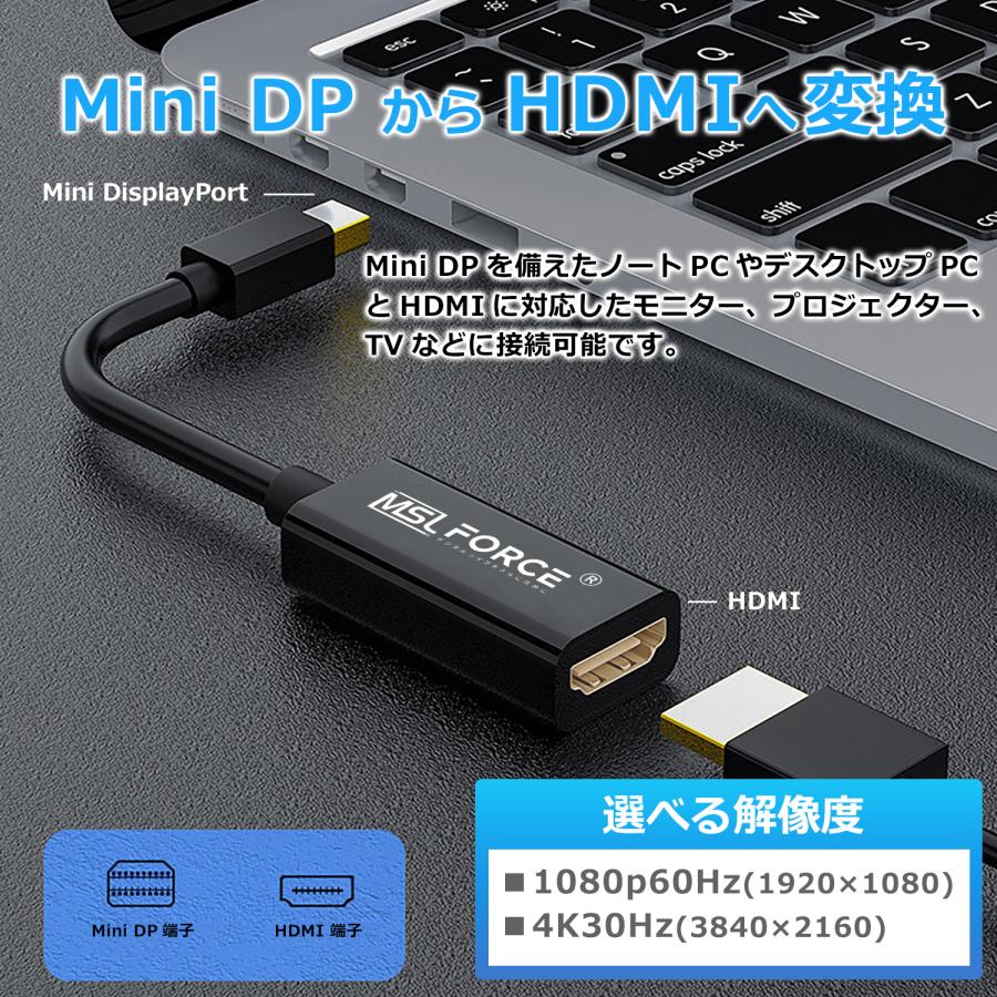 【最大600円OFF限定クーポン】MiniDP HDMI 変換ケーブル Thunderbolt to HDMI  1080P@60Hz 1920×1080 4k@30Hz 音声対応 mdp2hd 送料無料 | MSL FORCE | 01