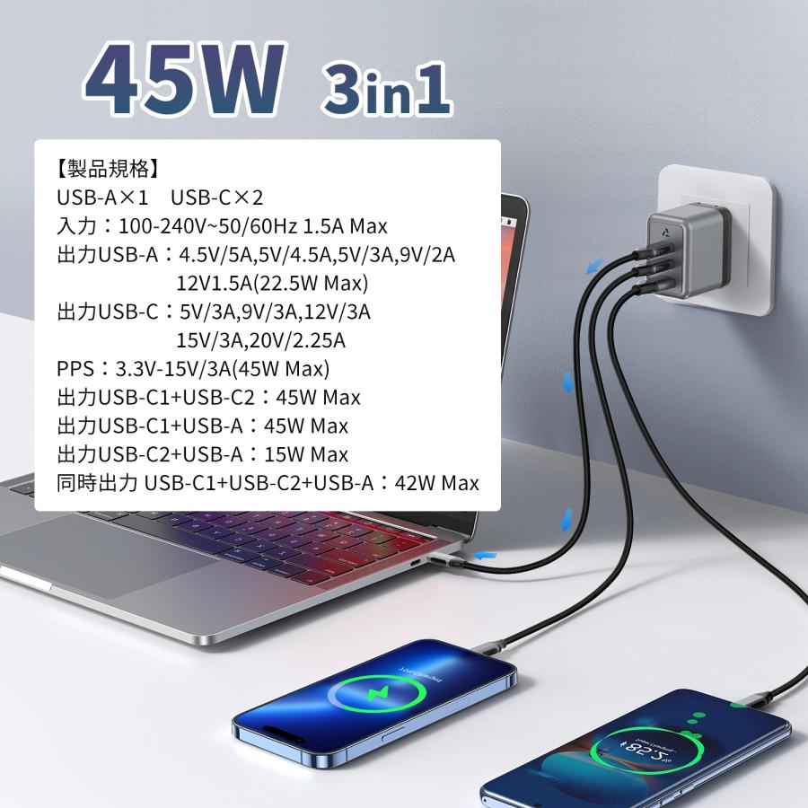 【2個目半額】2個セット GaNII窒化ガリウム 急速充電器 PD3.0 QC4.0 PPS USB-A USB-C 同時充電 PC スマホ PSE技術基準適合 msl 送料無料 | MSL FORCE | 09