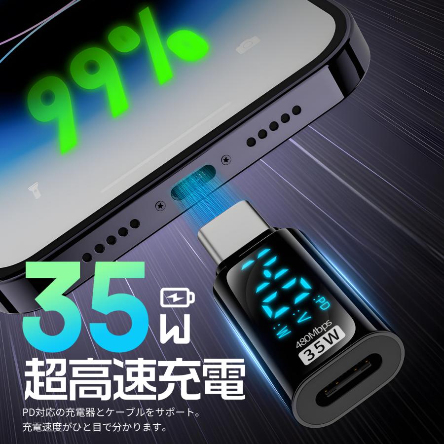 【750円から〜2個目半額/3個目タダ】電力表示付き USB-C Lightning 変換アダプタ 35W PD急速充電対応 480Mbps 高速データ転送 相互変換 コネクタ | MSL FORCE | 03