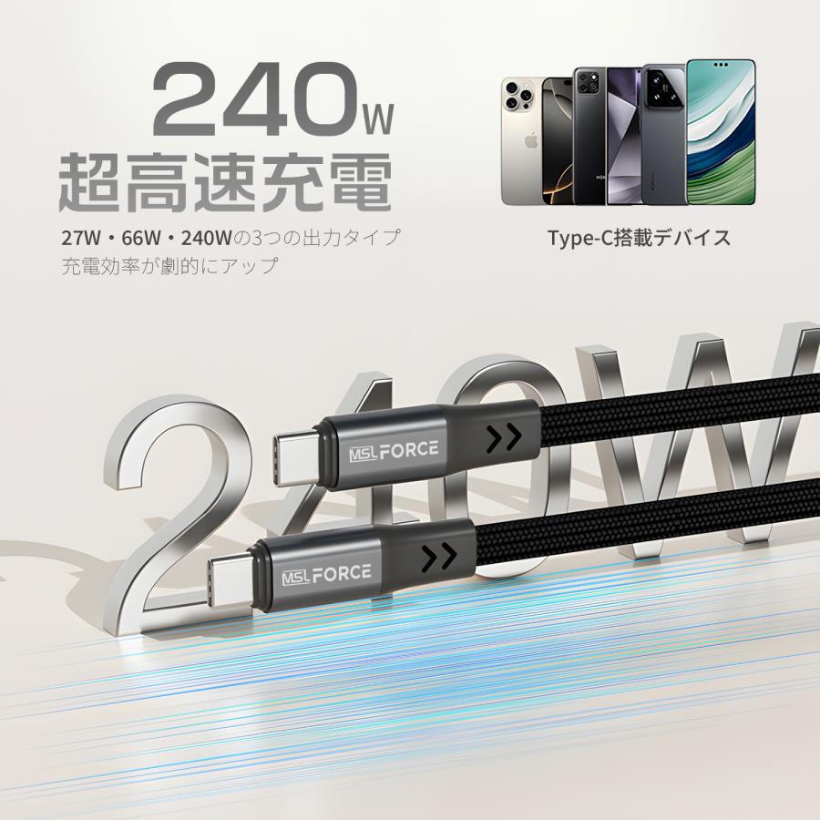 【最大600円OFF限定クーポン】適格請求書発行可 USB-C マグネットケーブル 240W 超高速充電 1m 自動収納 ナイロン編み PD対応 480Mbps データ転送 RB003送料無料 | MSL FORCE | 04