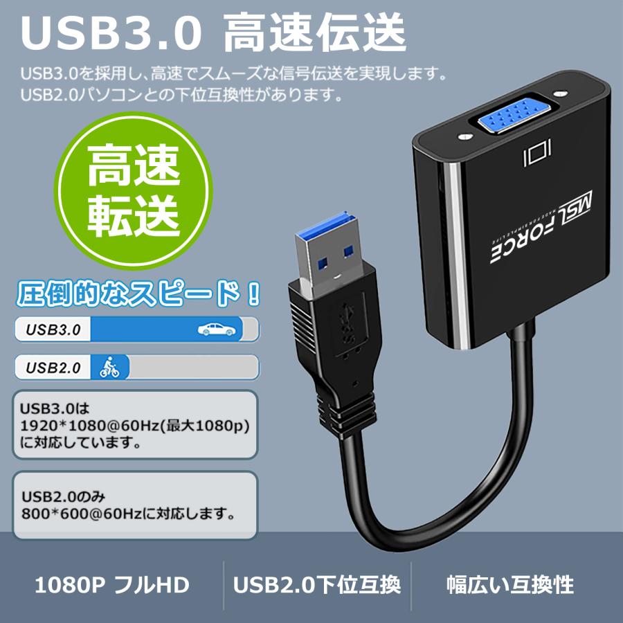 本日最大600円引き USB 3.0 to VGA変換アダプタ HD 1080P USB から VGA ケーブルの複数のモニター Windows対応 説明書付き u2vga 送料無料｜mslforce｜03