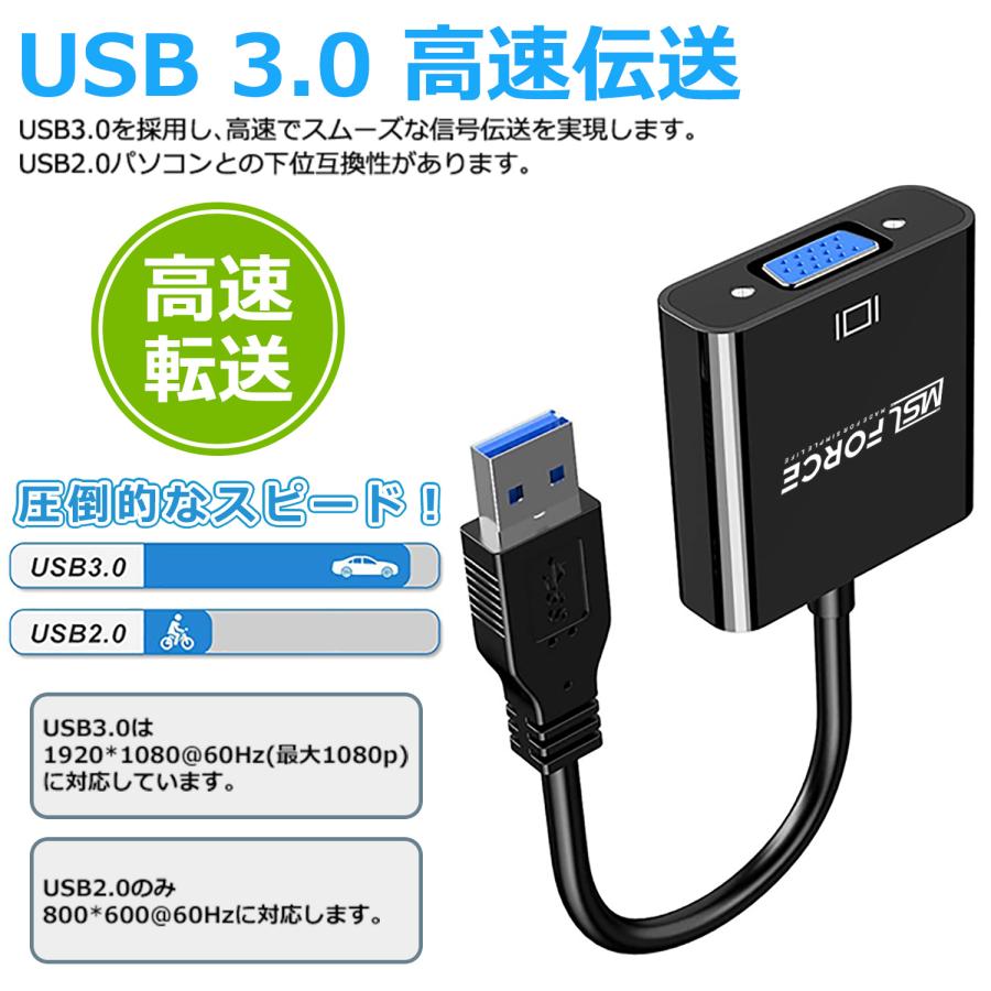 本日最大600円引き 【FL2000 ICチップ搭載 】 USB 3.0 to VGA変換アダプタ HD 1080P USB から VGA ケーブルの複数のモニター Windows対応 説明書付き u2vga｜mslforce｜05