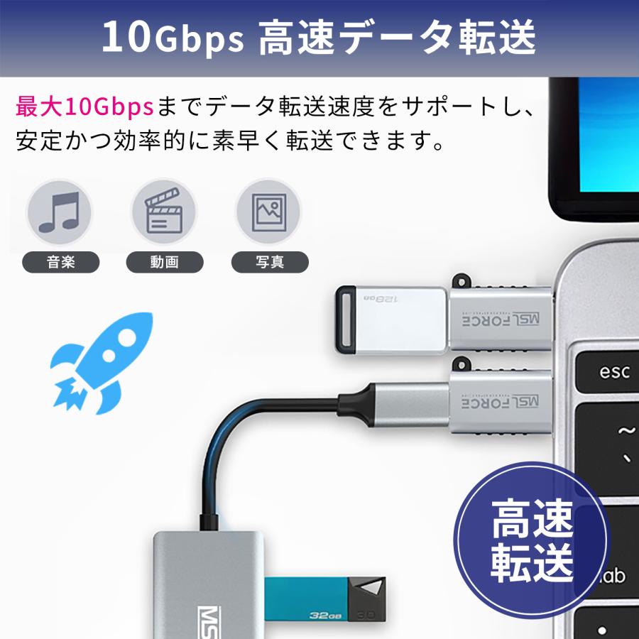 本日最大600円引き iPhone15対応 usb3.1 USB3.2 変換アダプタ 2個セット USB-A Type-C 10Gbps USB データ転送 急速充電 PD100W 高速転送 ua10g-uc0113a｜mslforce｜03