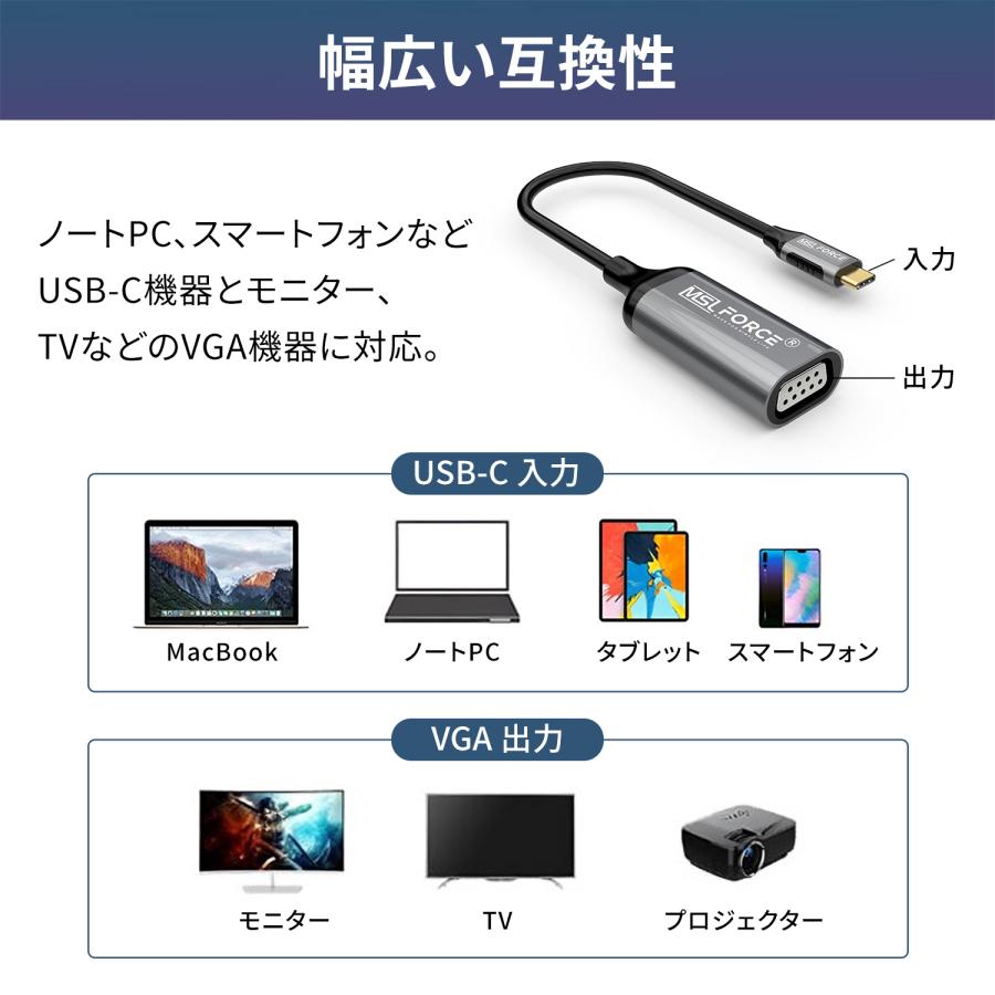【最大600円OFF限定クーポン】Type-C（オス） to VGA (メス)変換アダプタ Type-C  抜き差し滑り止め iphone15/16シリーズ対応 uc0110 送料無料 | MSL FORCE | 02