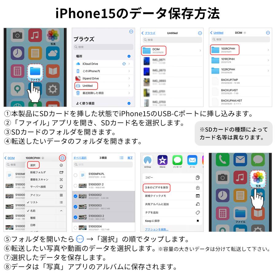 【２個目半額/最大600円OFF限定クーポン】USB-A USB-C カードリーダー  micro SDXC 高速170Mb/s  lightning iphone15/16シリーズ対応 レベルアップ最新版 uc0116 | MSL FORCE | 08