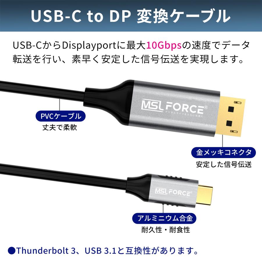 Type-C To DISPLAYPORT  4K@60HZ 1.8m 23.5cm 抜き差し滑り止め iphone17シリーズ対応 uc0119 送料無料 | MSL FORCE | 02