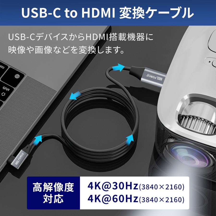 【最大600円OFF限定クーポン】Type-C(オス) to HDMI(オス) 変換ケーブル ストレート L字 1.8m 3m 4K 30Hz 60Hz iphone15/16シリーズ対応 uc0120 送料無料 | MSL FORCE | 02