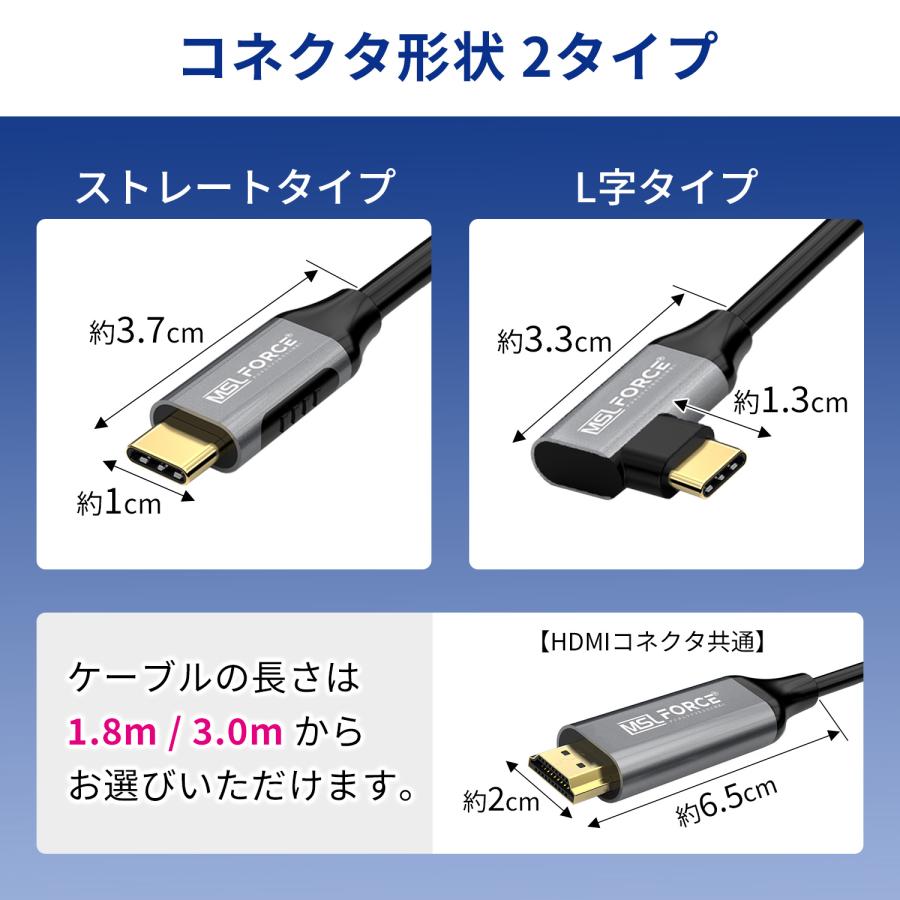 本日最大600円引き iPhone15 Plus Pro Max 対応 Type-C(オス) to HDMI(オス) 変換ケーブル ストレート L字 1.8m 3m 4K 30Hz 60Hz  uc0120 送料無料｜mslforce｜09