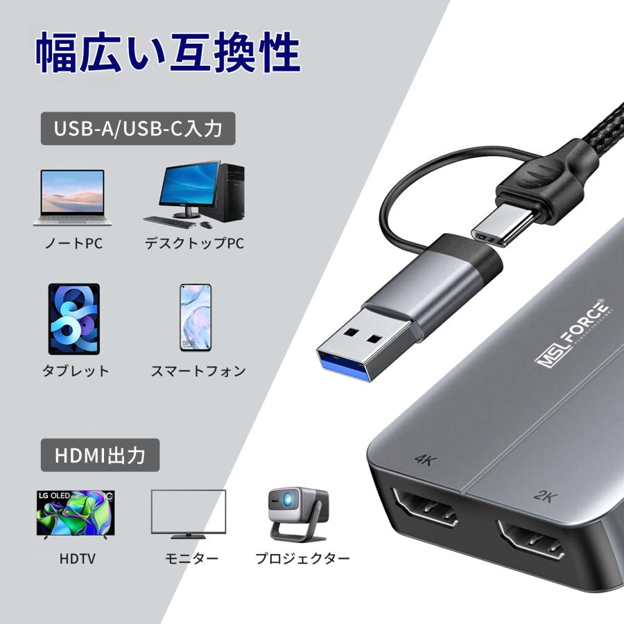 【39%OFF限定クーポン】適格請求書発行可 5in1ハブ USB2.0×3 HDMI×2 4K@30Hz 2K@60Hz USB-A/C データ転送 ドッキングステーション 2モニター 送料無料 (39%) | MSL FORCE | 06