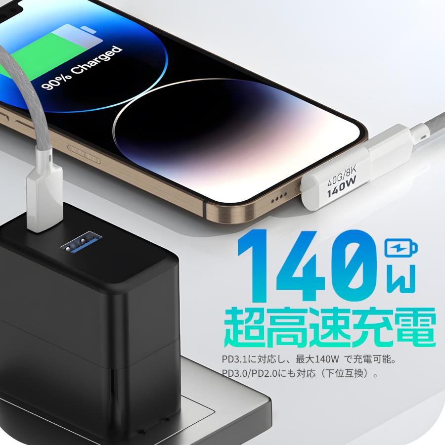 【最大600円引き】USB-C L字アダプター 80Gbps 40Gbps高速転送 PD100/140W/240W急速充電 8K@60Hz映像出力 USB4/Thunderbolt対応 90度L型 断線防止 スマホ対応 | MSL FORCE | 04