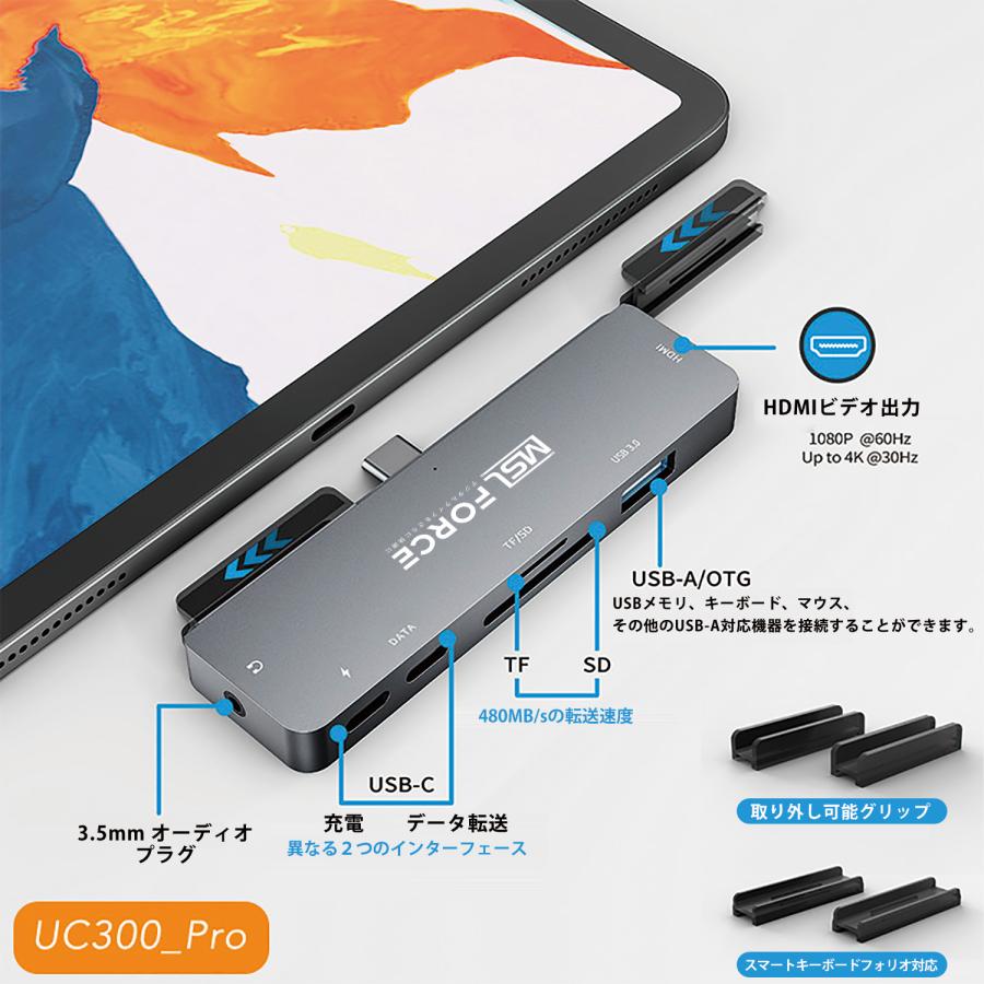 【最大600円OFF限定クーポン】Type-C ipadハブ 4K HDMI付き 3.5mm オーディオジャック ハブ データー転送 5Gbps  充電ポート 適格請求書発行可 uc300 送料無料 | MSL FORCE | 02