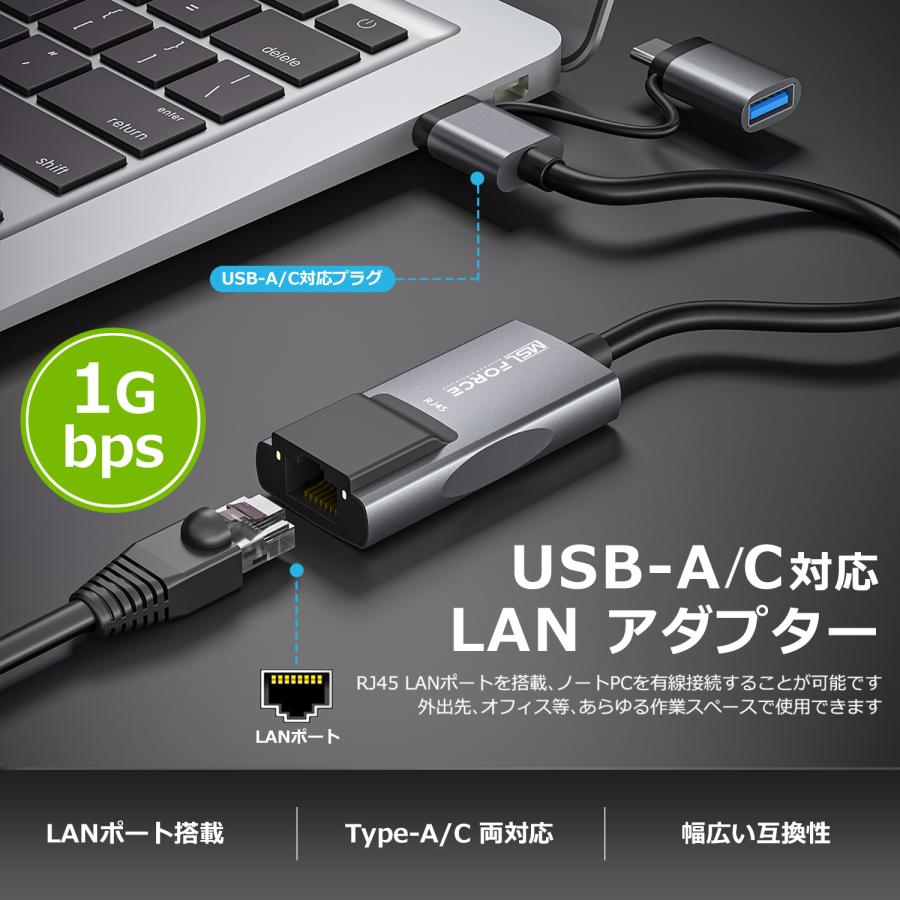 【２個目半額/最大600円OFF限定クーポン】Type-C Type-A LAN RJ45 変換アダプタ 超高速 switch対応 iphone15/16シリーズ対応 Thunderbolt3  uc324 送料無料 | MSL FORCE | 01