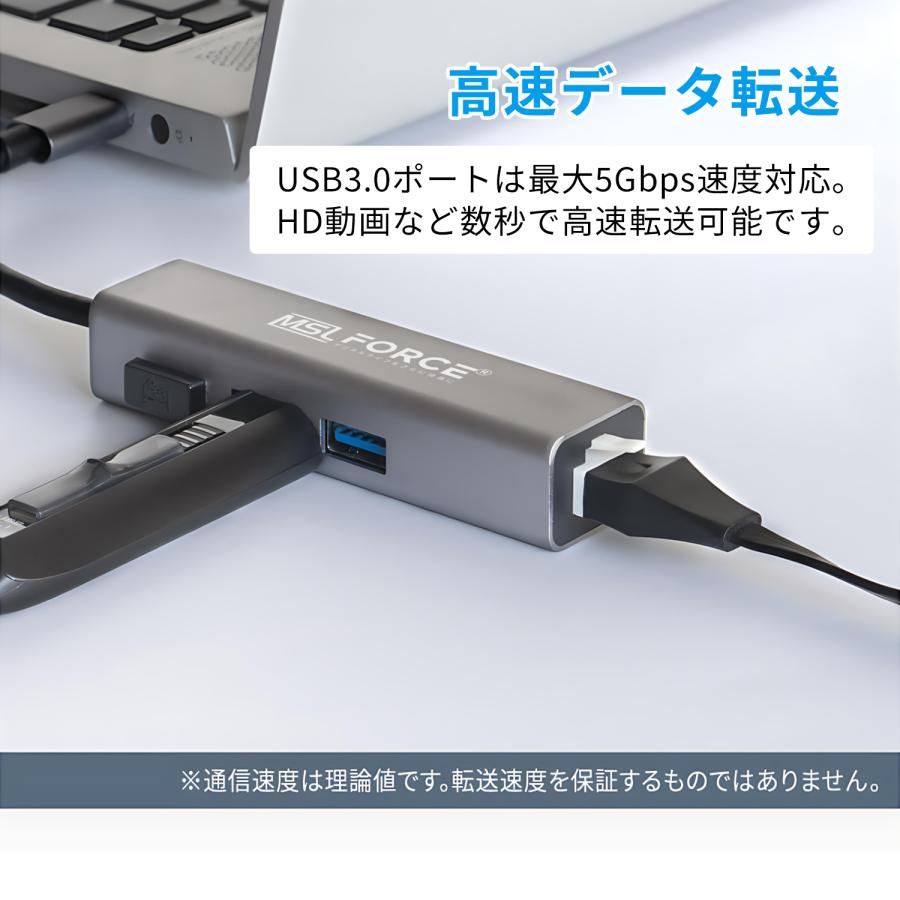 【２個目半額/最大600円OFF限定クーポン】Type-C LAN  RJ45 イーサネットギガビット アダプター3ポート USB3.0 5Gbps iphone15/16シリーズ対応 uc4014 送料無料 | MSL FORCE | 04