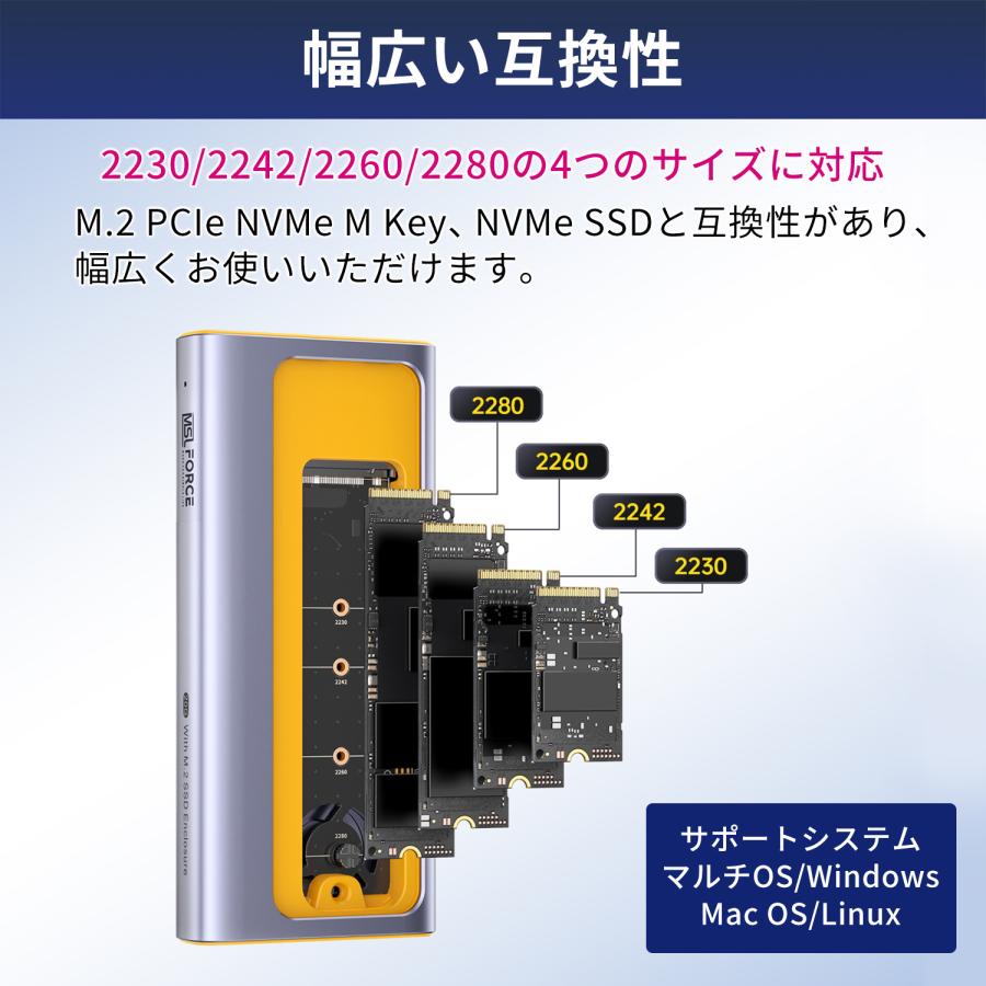 本日最大600円引き SSD 外付けケース NVMe SATA ケース USB-C M.2 SSDケース USB3.2 Gen2x2 20Gbps Type C接続 4TB 適格請求書発行可 送料無料 x0165-20g (39%)｜mslforce｜05