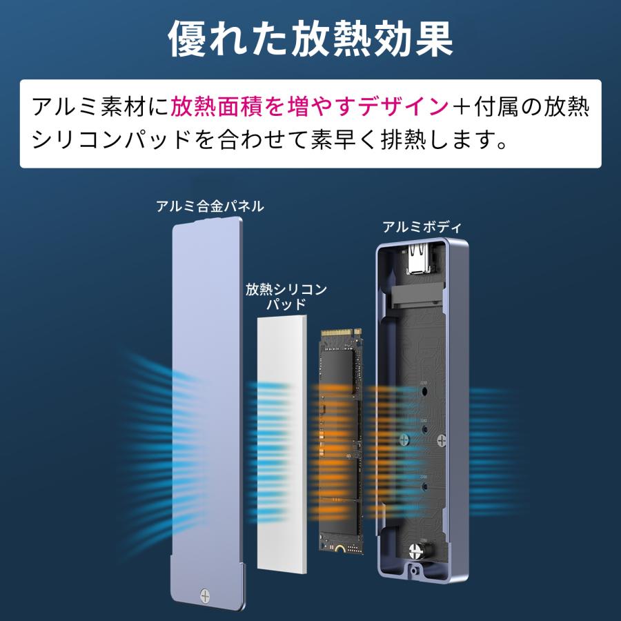 本日最大600円引き M.2 SSD NVME SATA 外付けケース 4TB 10Gbps データ転送 2242 2260 2280 USB-A USB-C USB3.2 Gen2 x0200 送料無料｜mslforce｜05